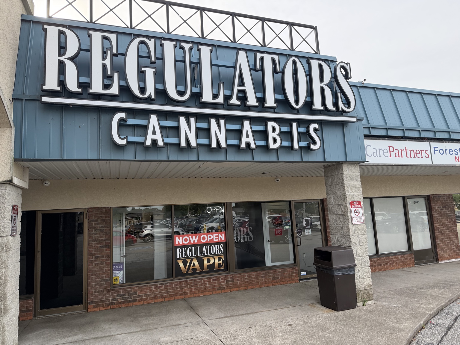 Regulators Vape storefront beneath the Regulators Cannabis sign in Forest Glade, Windsor